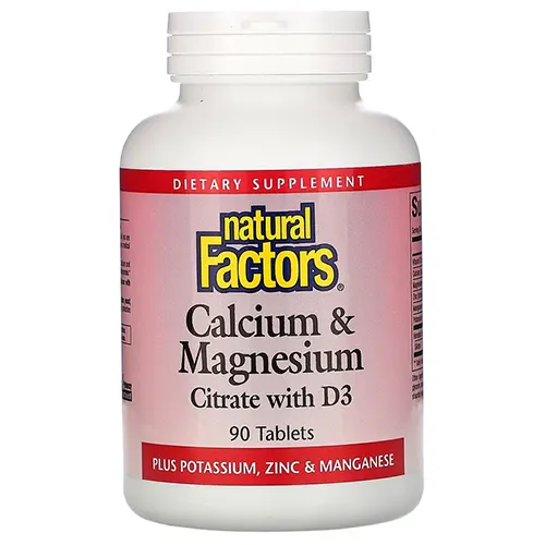 ناتورال فاكتورز‏ سترات الكالسيوم والمغنيسيوم مع فيتامين د3 عدد 90 قرص