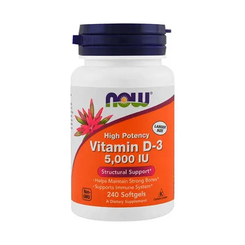 فيتامين د3 ذو فعالية عالية 5000 وحدة دولية من ناو فودز 240 كبسولة هلامية