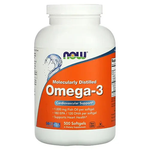 أوميجا 3 من ناو فودز تركيز 1000 مل جرام 500 كبسولة هلامية لدعم صحة القلب
