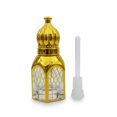 زجاجة 1/2 توله فارغه قابله لاعاده التعبئه شكل قبه بغطاء ذهبى مِروَدْ زجاج