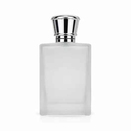 زجاجة عطر فراري فارغة فاخرة من الزجاج المطفي بغطاء فضي لامع قابلة لاعادة التعبئة (فك و تركيب) 50 مل