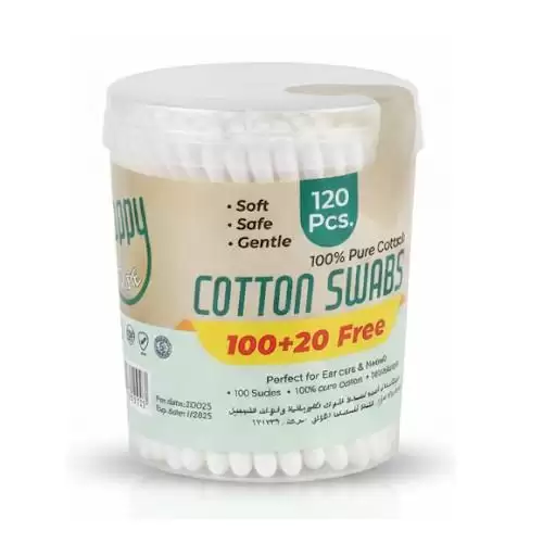 أعواد قطن طبية 100% قطن طبيعي – عبوة 120 عود (100 + 20 مجانًا)