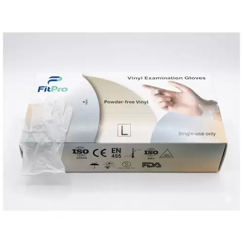 قفازات فحص طبية من النيتريل بدون بودرة للاستخدام الواحد – لون ابيض شفاف – عبوة 100 قطعة – مقاس L