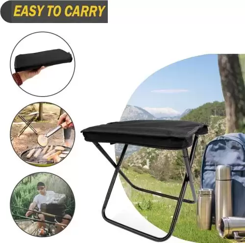 كرسي رحلات محمول قابل للطي مع شنطة حمل للأماكن الخارجية والسفر لون أسود، مقاس 30 سم، وزن 730 جم