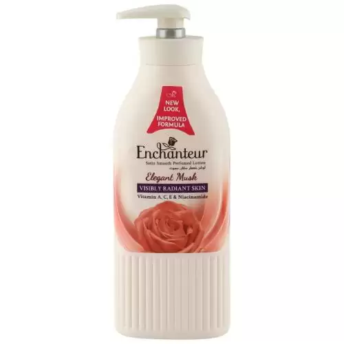 لوشن الجسم المعطر ساتان سموث برائحة المسك الأنيق بخلاصة فيتامينات A وC وE ونياسيناميد من إنشانتور – 400 مل