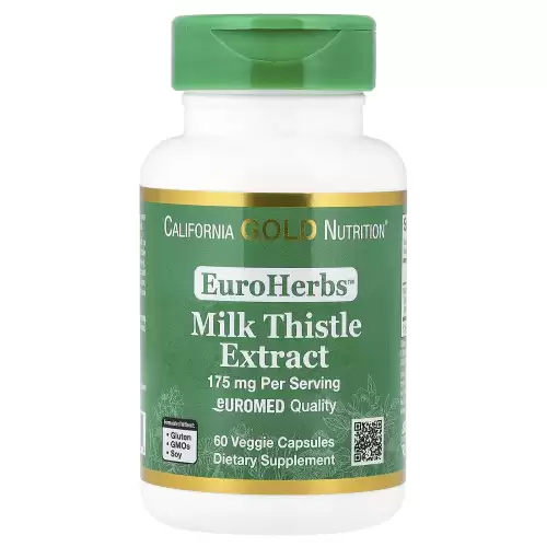California Gold Nutrition, EuroHerbs، خلاصة الشويكة اللبنية، شهادة معايير الجودة الأورومتوسطية (EuroMed)، 175 ملجم، 60 كبسولة نباتية