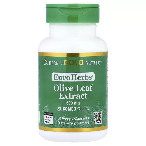 California Gold Nutrition, EuroHerbs™‎، خلاصة أوراق الزيتون، شهادة معايير الجودة الأورومتوسطية (Euromed)، 500 ملجم، 60 كبسولة نباتية