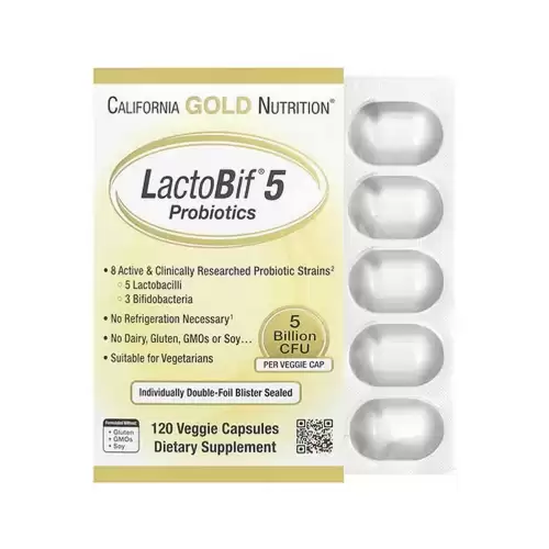 كاليفورنيا غولد نيوتريشن‏, بروبيوتيك LactoBif® 5‏، 5 مليار وحدة تشكيل مستعمرة، 120 كبسولة نباتية