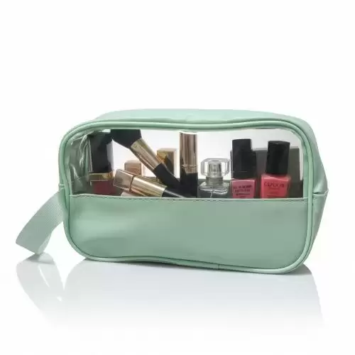حقيبة تجميل بواجهة شفافة لتنظيم مستحضرات المكياج والسفر – لون أخضر