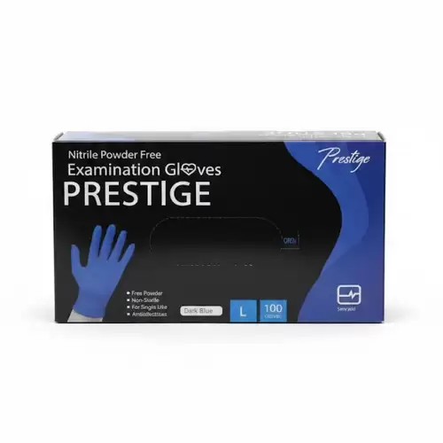 قفازات فحص طبية من النيتريل بدون بودرة للاستخدام الواحد – لون أزرق داكن – عبوة 100 قطعة – مقاس L