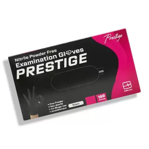 قفازات فحص طبية من النيتريل بدون بودرة للاستخدام الواحد – لون اسود داكن – عبوة 100 قطعة – مقاس L