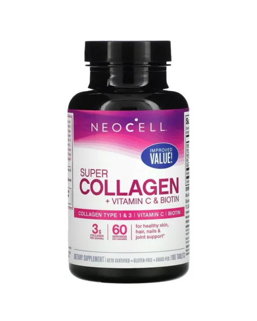 NEOCELL Super Collagen+ Vitamin C 180 Tablets مكمل غذائي لدعم صحة الجلد