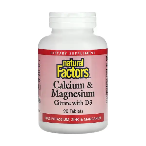 natural Factors Calcium & Magnesium Citrate with D3 90 Tablets مكمل غذائي لدعم العظام