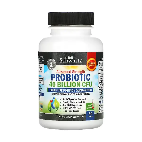 BIO SCHWARTZ Advanced strength probiotic 40 billion cfu 60 cap .البروبيوتيك لتحسين صحة الجهاز الهضمى والجهاز المناعى