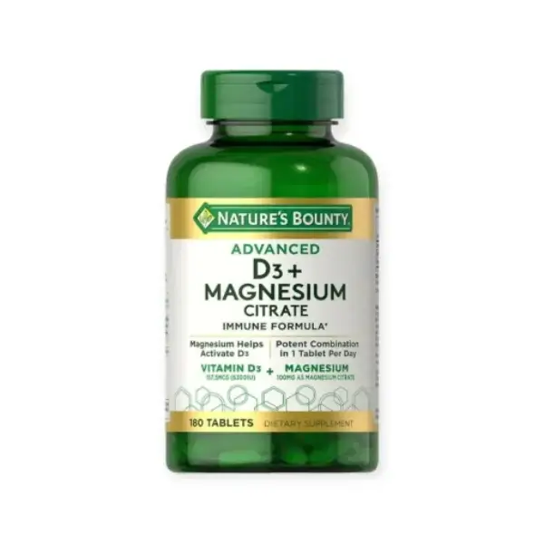 NATURE`S BOUNTY D3+ MAGNESIUM CITRATE 180 Tablets لدعم صحة المناعة