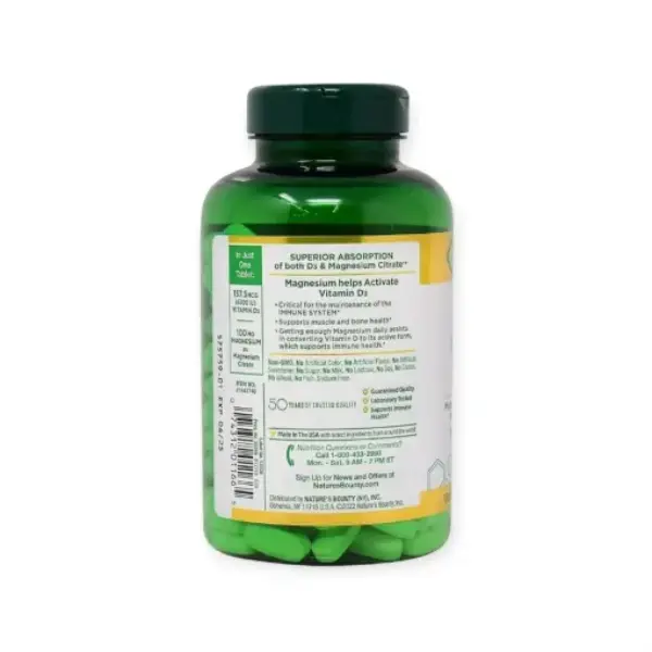 NATURE`S BOUNTY D3+ MAGNESIUM CITRATE 180 Tablets لدعم صحة المناعة