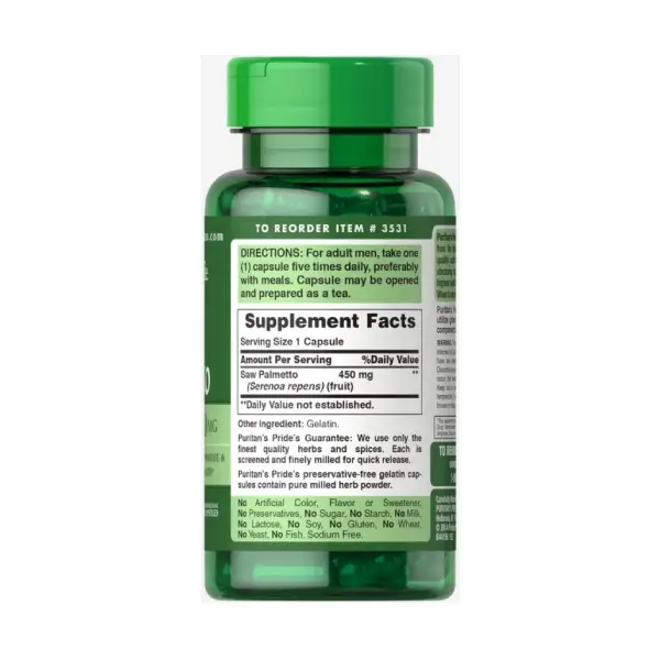  Puritan`s Pride Saw Palmetto 450 Mg 100 Capsules ساو بالميتو للحفاظ علي صحة البروستاتا