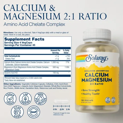 Solaray CALCIUM MAGNESIUM 180 Veg Capsules