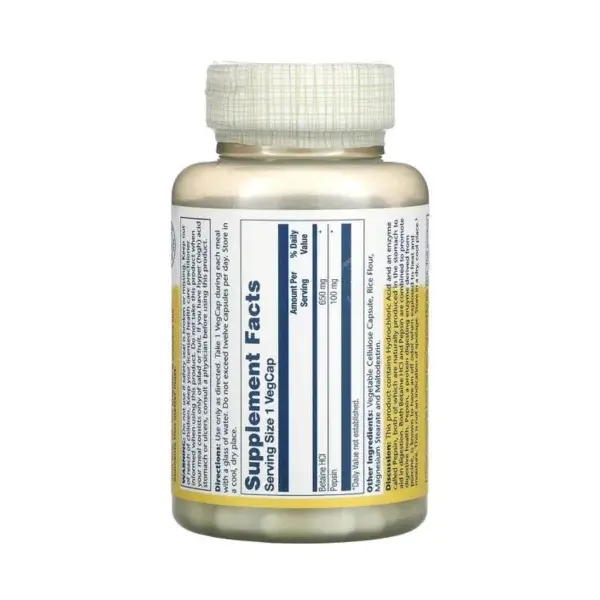 Solaray BATAINE HCL With Pepsin 650 mg 100 Veg Capsules البيبسين لتعزيز الهضم