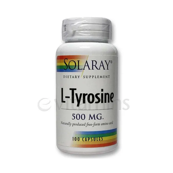 Solaray L-Tyrosine 500mg, 100 Vegetarian Capsules مكمل التيروسين محفز للتركيز والنشاط العقلي