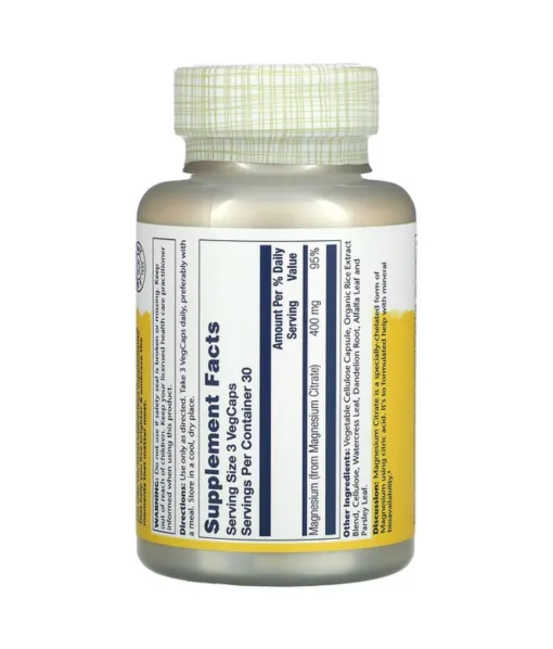 Solaray Magnesium Citrate 400 mg 90 Veg Capsules لدعم صحة القلب والأعصاب