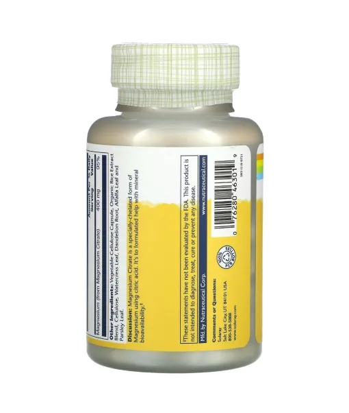 Solaray Magnesium Citrate 400 mg 90 Veg Capsules لدعم صحة القلب والأعصاب