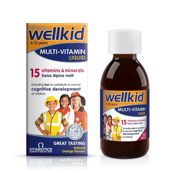 Vitabiotics Wellkid 4-12 years MULTI-VITAMIN LIQUID 15 vitamins minerals Swiss Alpine malt 150 ml