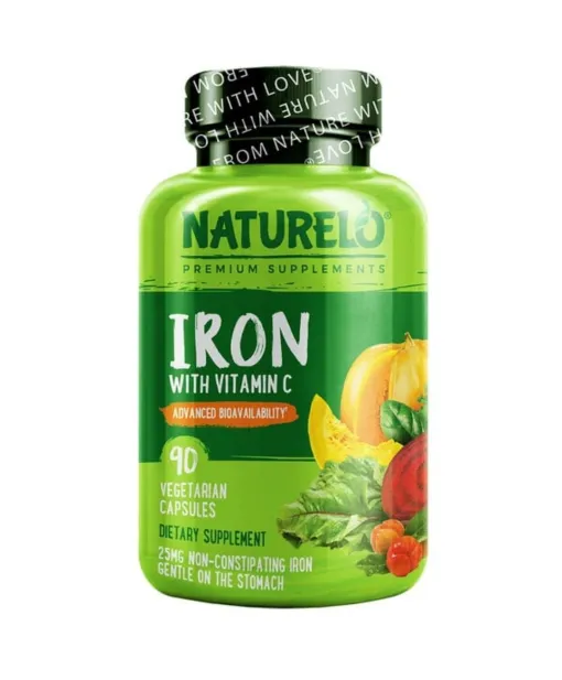 Naturelo Iron With Vitamin C 90 Vegetarian Capsules لعلاج فقر الدم