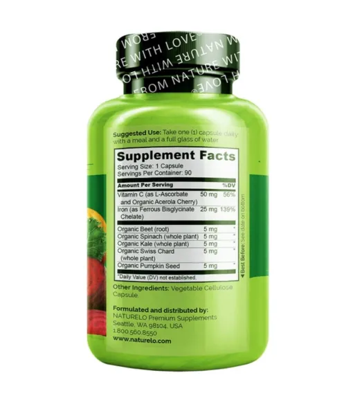 Naturelo Iron With Vitamin C 90 Vegetarian Capsules لعلاج فقر الدم