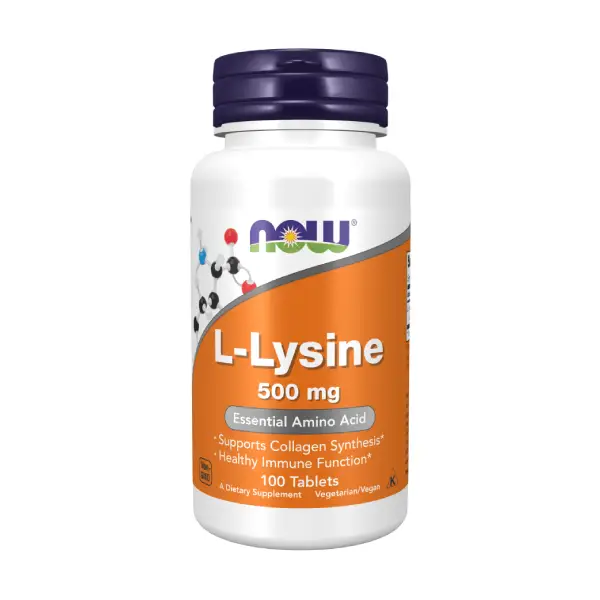 NOW L-Lysine 500mg 100 Tablets مكمل حمض الليسين لدعم تخليق الكولاجين والمناعة الصحية