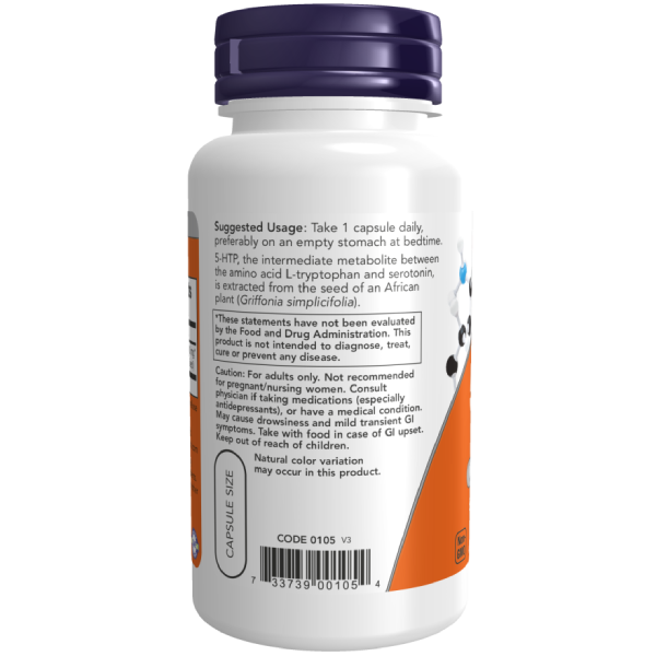 NOW® 5-HTP 100 MG 120 veg Capsules كبسولات هيدروكسي تريبتوفان علاج مضاد للاكتئاب