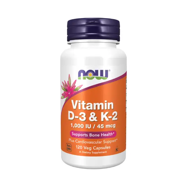 NOW® Vitamin D3 & K2 1000 iu 120 Veg Capsules لدعم صحة العظام والأسنان