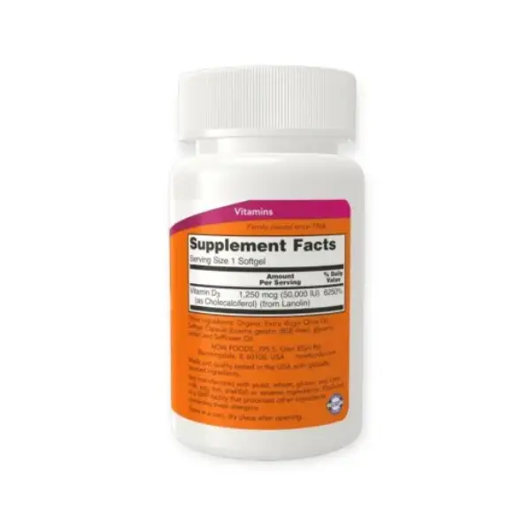 NOW Vitamin D-3  50,000 IU Softgels, 50 Softgels