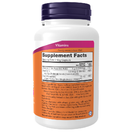 Now Vitamin C 1000 Zinc D3 100 Veg Capsules فيتامين دي - سي - زنك