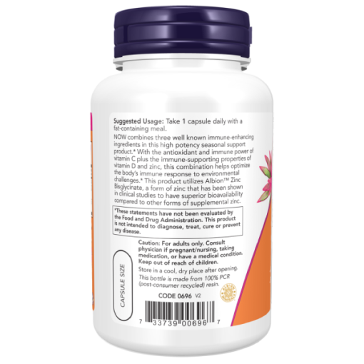 Now Vitamin C 1000 Zinc D3 100 Veg Capsules فيتامين دي - سي - زنك