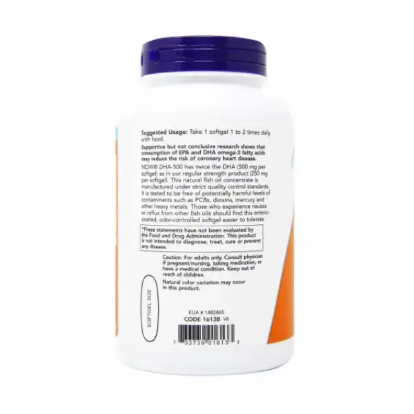 NOW® DHA 500 180 Softgels لدعم صحة المخ والقلب