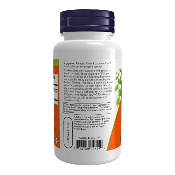 Now Rhodiola 500mg 60 Veg Capsules كبسولات الروديولا مكيف طبيعي مضاد للقلق والتوتر