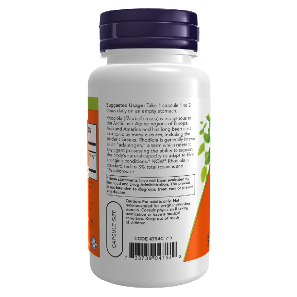 now Rhodiola 500mg 120 Veg Capsules مكمل الروديولا لزيادة الطاقة وتحسين مستويات التركيز.