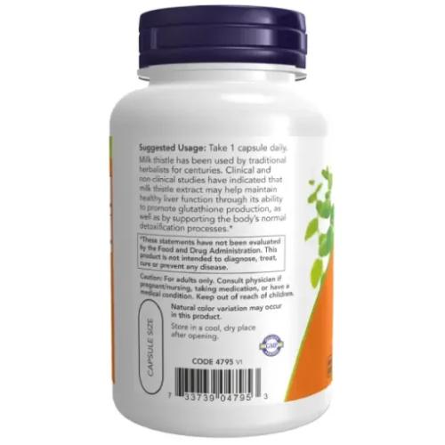 NOW MILK THISTLE EXTRACT 750mg 90 Veg Capsules دعم صحة الكبد