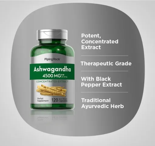 Piping Rock Ashwagandha Root Extract 4500 mg 120 Veg Capsules مكمل غذائي لعلاج التوتر والقلق