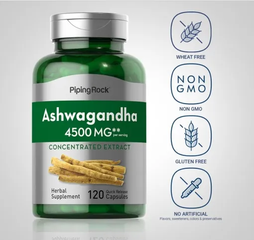 Piping Rock Ashwagandha Root Extract 4500 mg 120 Veg Capsules مكمل غذائي لعلاج التوتر والقلق